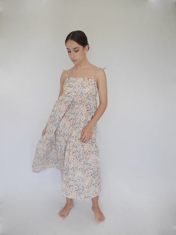 3 tiered light cotton Liberty fabric dress, mid calf length, 5mm tie straps